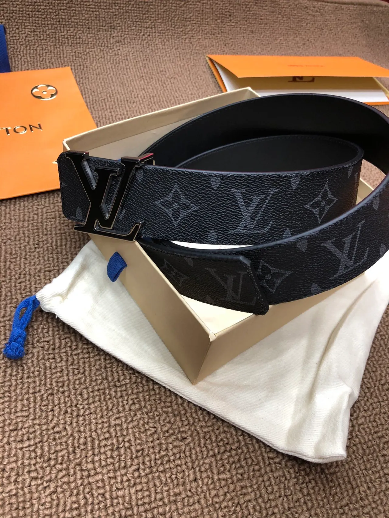 Louis Vuitton Black Silver Monogram-Coated Oversized Polished LV Buckle Leather Belt 3