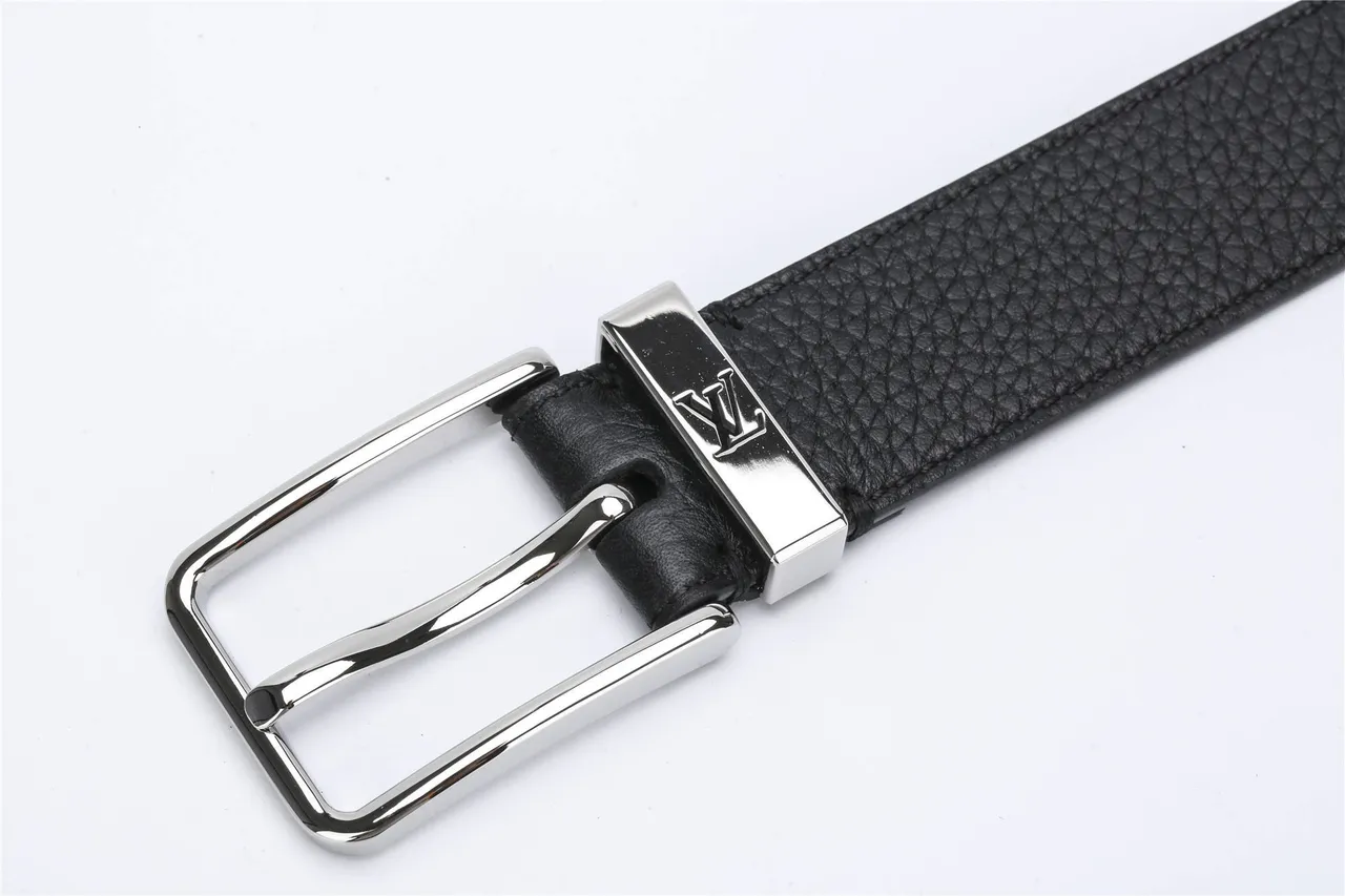 Louis Vuitton Black Silver Pebbled Rectangular Buckle Leather Belt 10