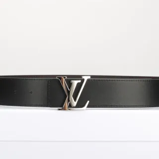 Louis Vuitton কালো রূপালি মসৃণ দ্বি-রঙের ধাতু LV বাকল চামড়ার বেল্ট