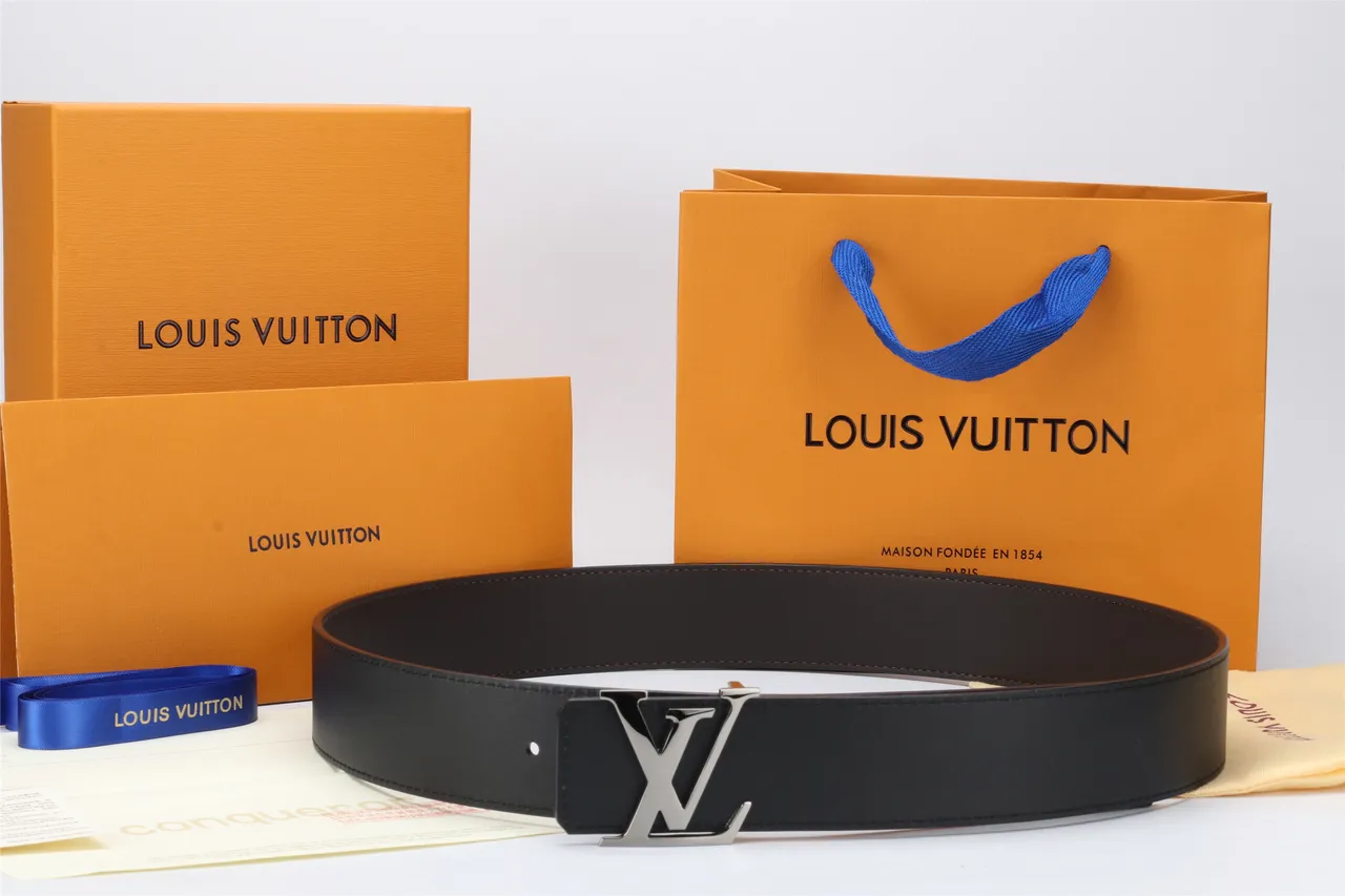 Louis Vuitton কালো রূপালি মসৃণ দ্বি-রঙের ধাতু LV বাকল চামড়ার বেল্ট 3