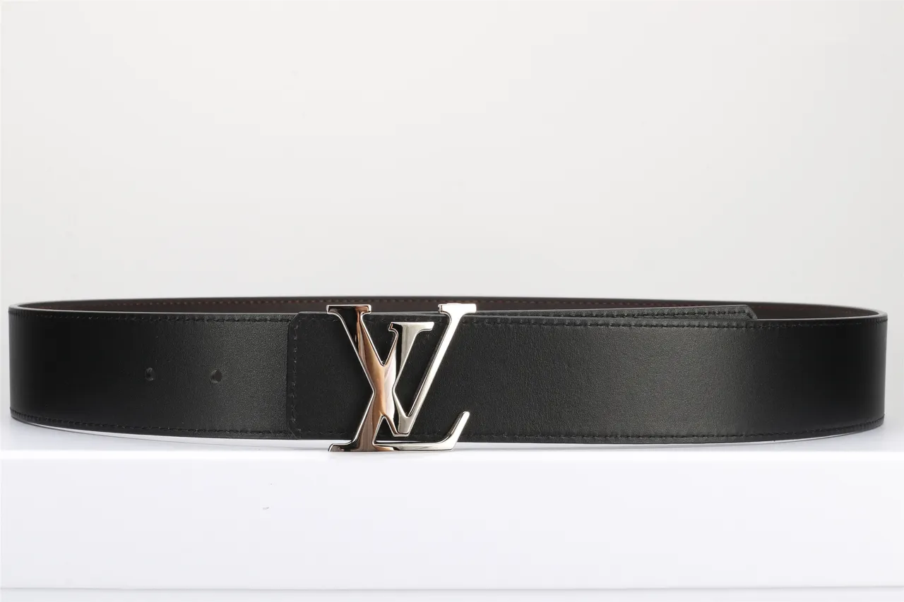 Louis Vuitton কালো রূপালি মসৃণ দ্বি-রঙের ধাতু LV বাকল চামড়ার বেল্ট 9