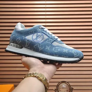 Louis Vuitton Tênis Lifestyle Monogram Denim Azul Branco Com Painel De Malha