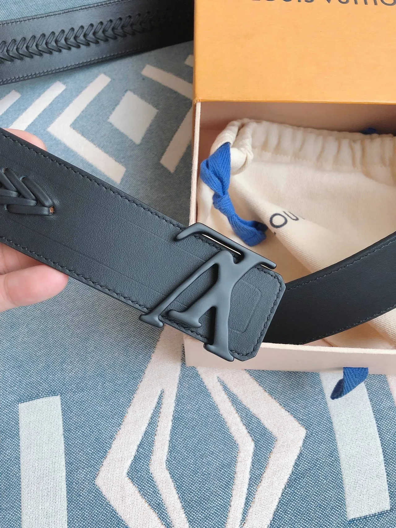 Louis Vuitton Braided Black Matte Embossed Strap Leather Belt 6