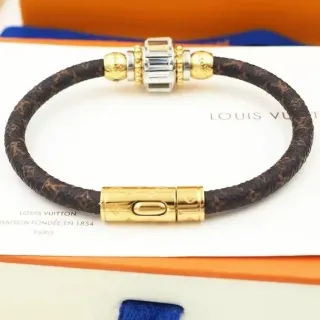 Louis Vuitton Braided Monogram Leather Gold-Tone Crystal Bracelet