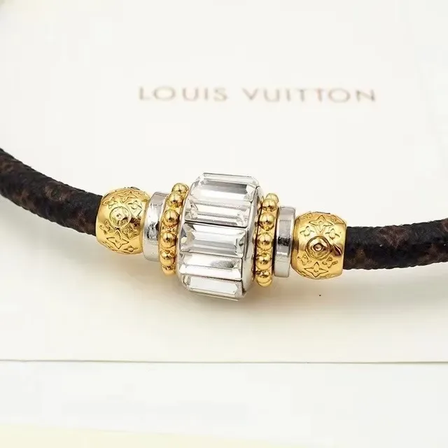 Louis Vuitton Braided Monogram Leather Gold-Tone Crystal Bracelet 3