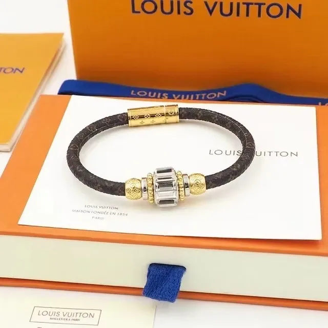 Louis Vuitton Braided Monogram Leather Gold-Tone Crystal Bracelet 5