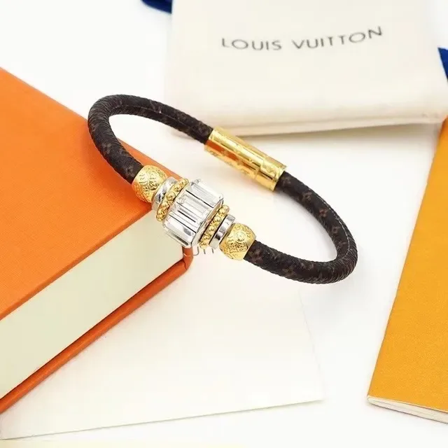 Louis Vuitton Braided Monogram Leather Gold-Tone Crystal Bracelet 7