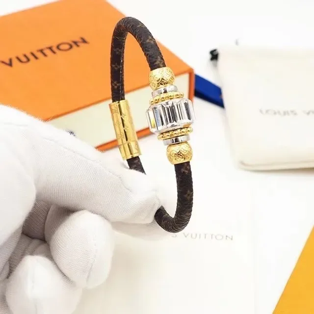 Louis Vuitton Braided Monogram Leather Gold-Tone Crystal Bracelet 8