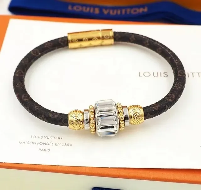 Louis Vuitton Braided Monogram Leather Gold-Tone Crystal Bracelet 9