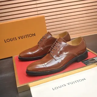 Louis Vuitton Chaussures Oxford Cuir Poli Embout Cap Marron et Noir