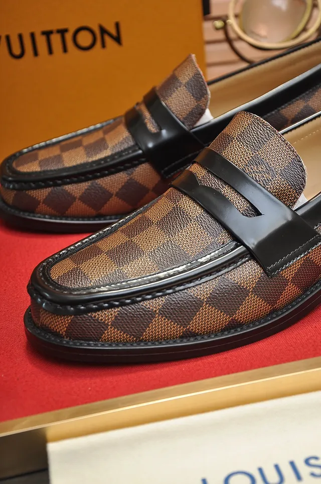 Louis Vuitton Brown Black Damier Ebène Canvas Leather Strap Loafer 2