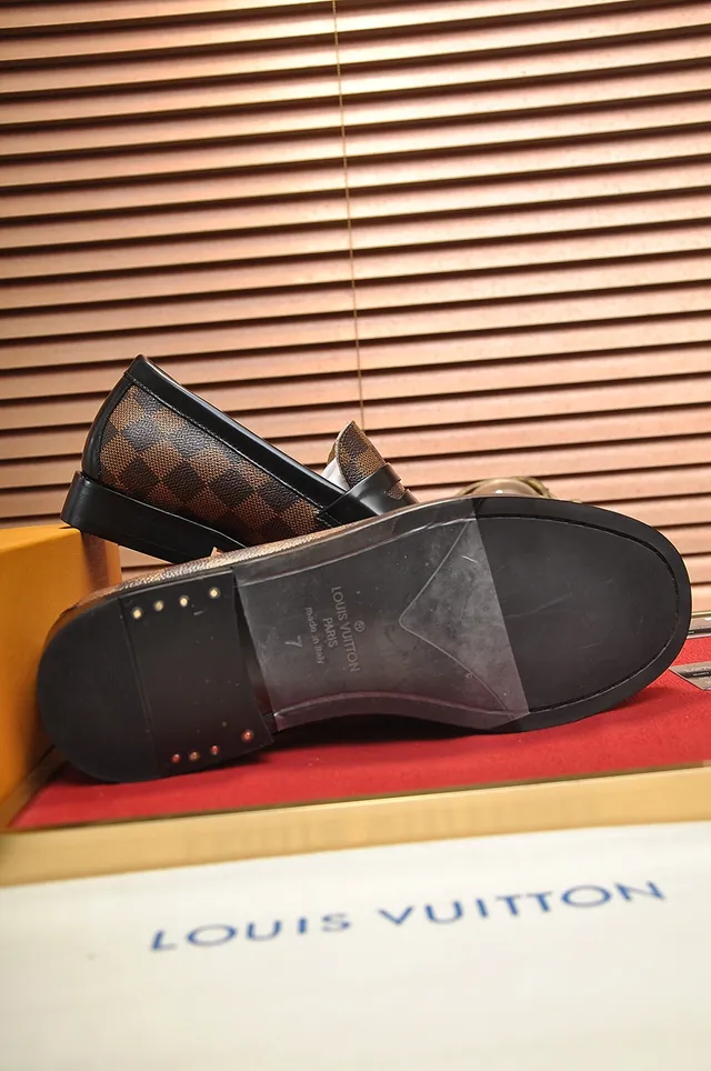 Louis Vuitton Brown Black Damier Ebène Canvas Leather Strap Loafer 3