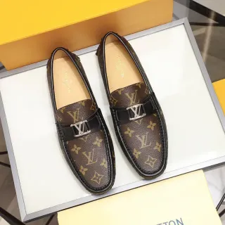 Louis Vuitton Mocasín Marrón Negro Monograma Lona Borde de Cuero