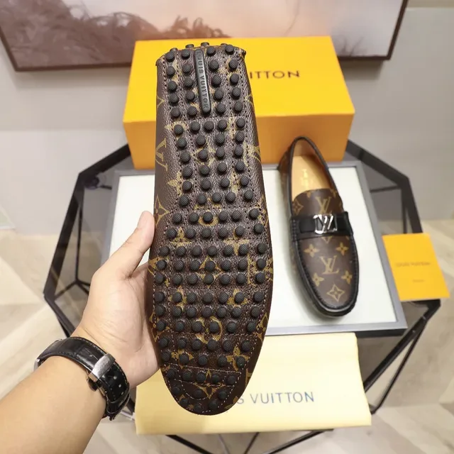 Louis Vuitton Mocassim Marrom Preto Monograma Lona Borda de Couro 4