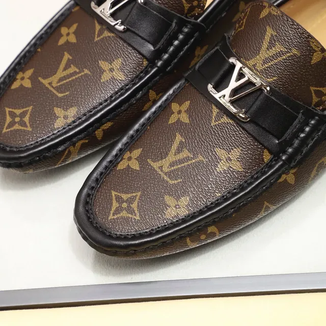 Louis Vuitton Mocassim Marrom Preto Monograma Lona Borda de Couro 7