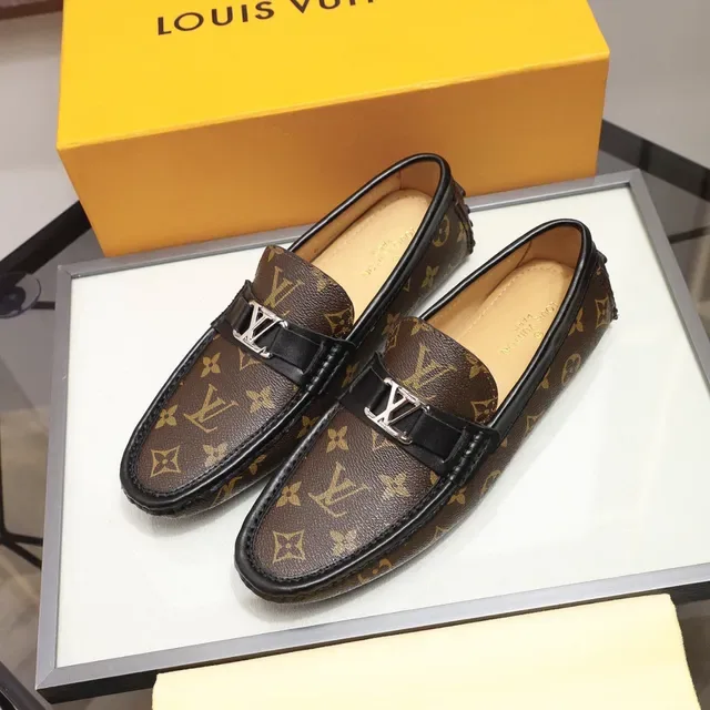 Louis Vuitton Mocassim Marrom Preto Monograma Lona Borda de Couro 8