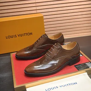 Louis Vuitton Marrom Preto Couro Patent Polido Detalhe Wingtip Brogue