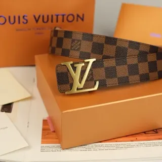 Louis Vuitton Correa de cuero marrón dorado Damier Ebène lona a cuadros LV Monogram hebilla