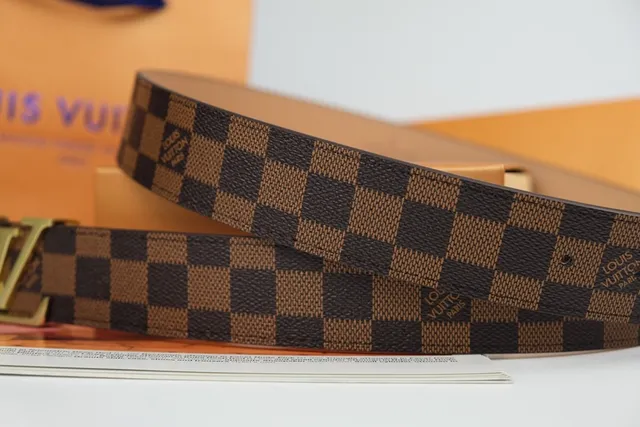 Louis Vuitton حزام جلد بني ذهبي Damier Ebène قماش مربعات LV Monogram مشبك 3