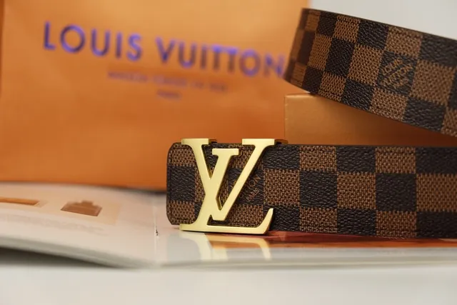 Louis Vuitton حزام جلد بني ذهبي Damier Ebène قماش مربعات LV Monogram مشبك 4