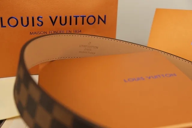 Louis Vuitton حزام جلد بني ذهبي Damier Ebène قماش مربعات LV Monogram مشبك 6