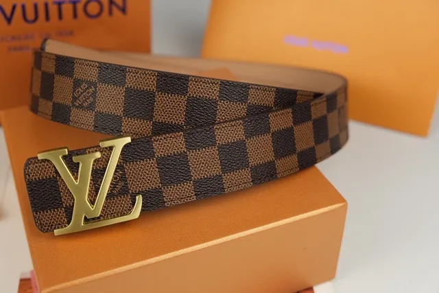 Louis Vuitton حزام جلد بني ذهبي Damier Ebène قماش مربعات LV Monogram مشبك 7