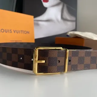 Louis Vuitton بني ذهبي Damier Ebène قماش مربعات تصميم قابل للعكس حزام جلدي