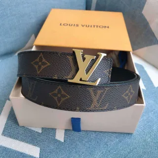 Louis Vuitton Brown Gold Monogram Canvas LV Buckle Leather Belt