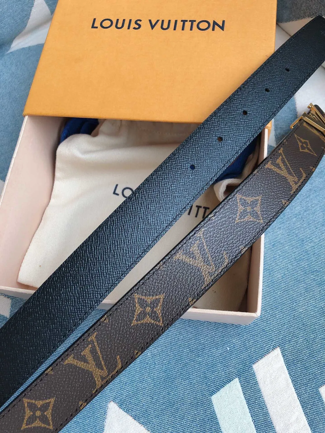 Louis Vuitton Brown Gold Monogram Canvas LV Buckle Leather Belt 3