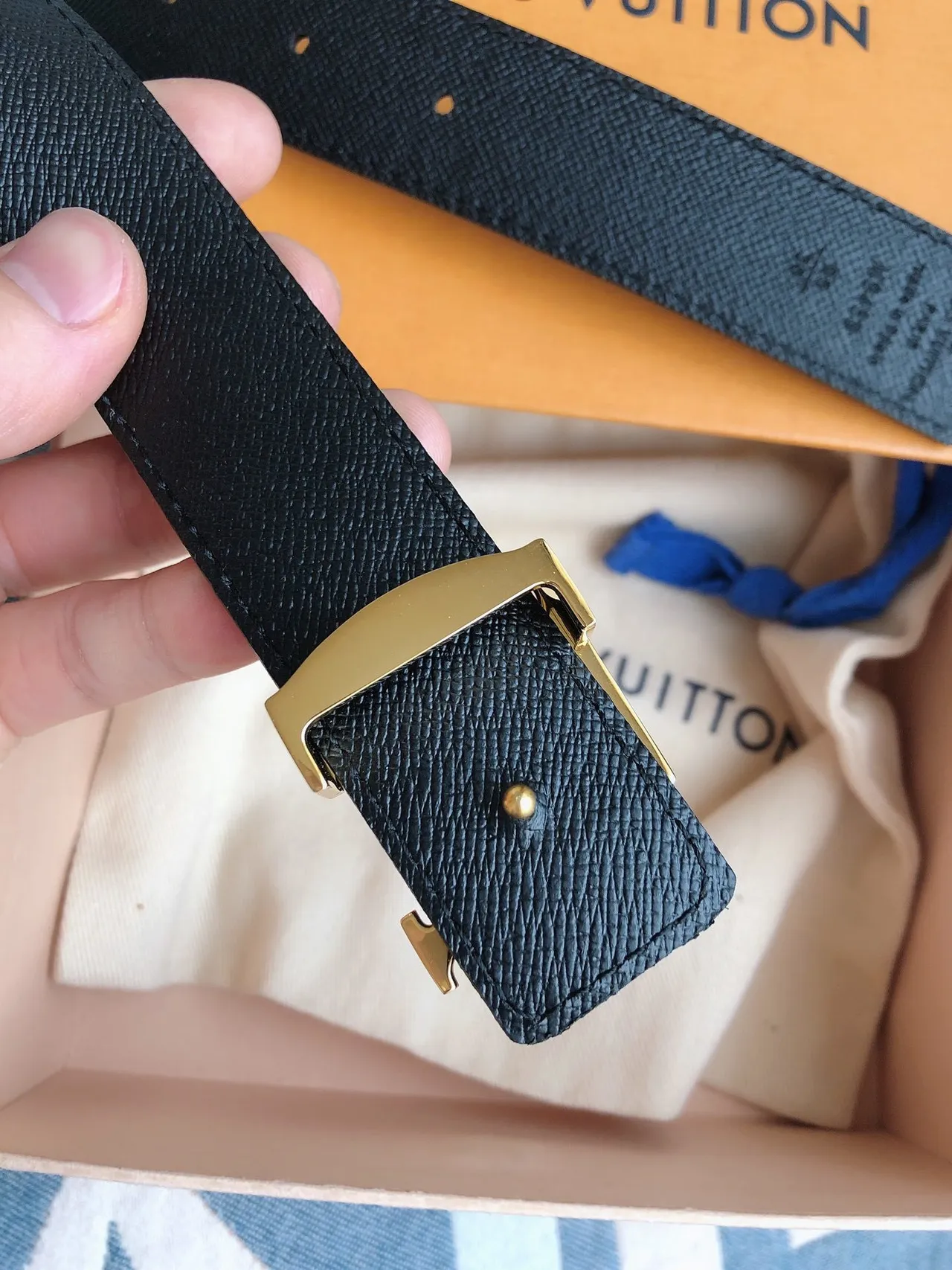 Louis Vuitton Brown Gold Monogram Canvas LV Buckle Leather Belt 5