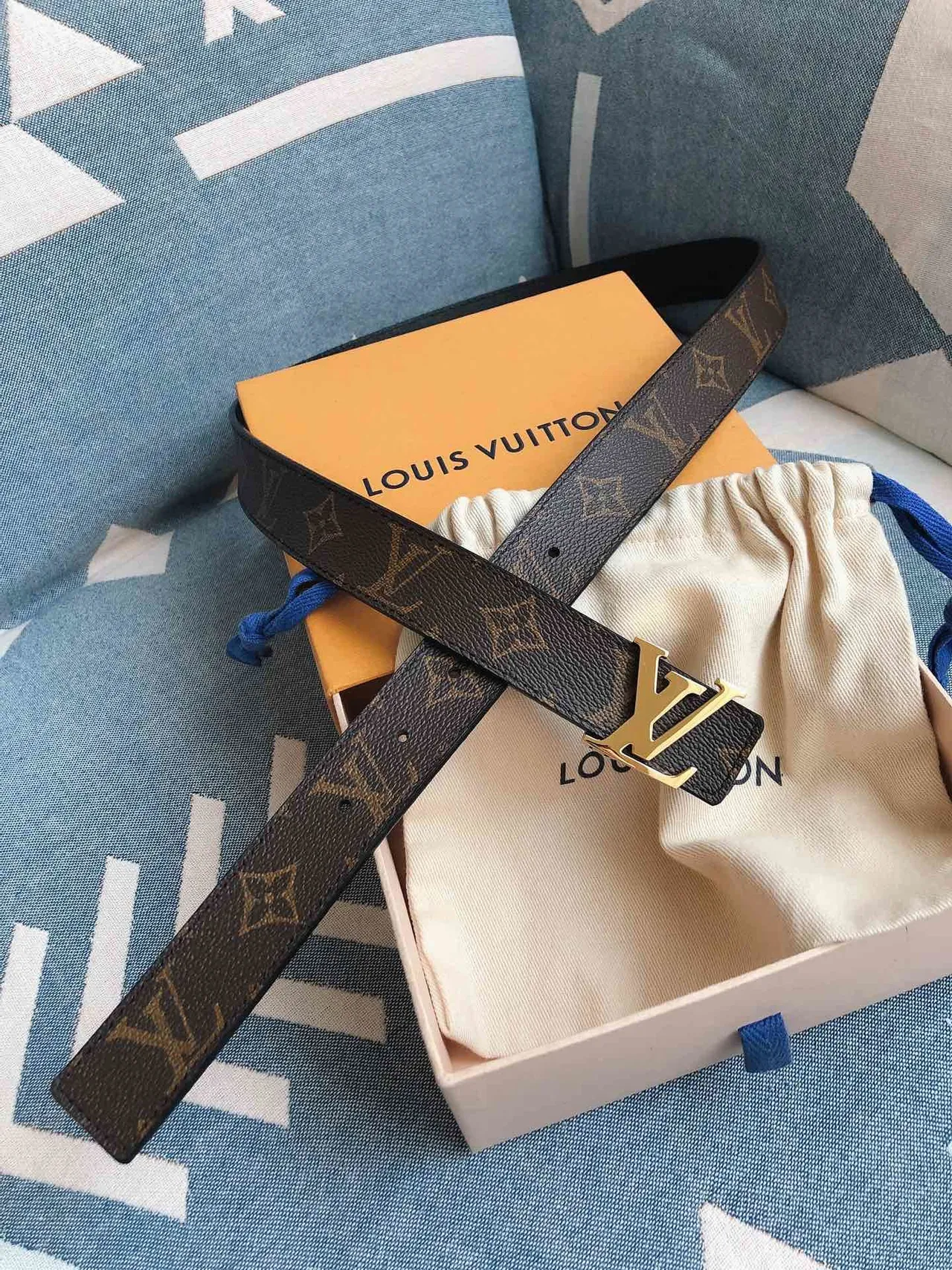 Louis Vuitton Brown Gold Monogram Canvas LV Buckle Leather Belt 7
