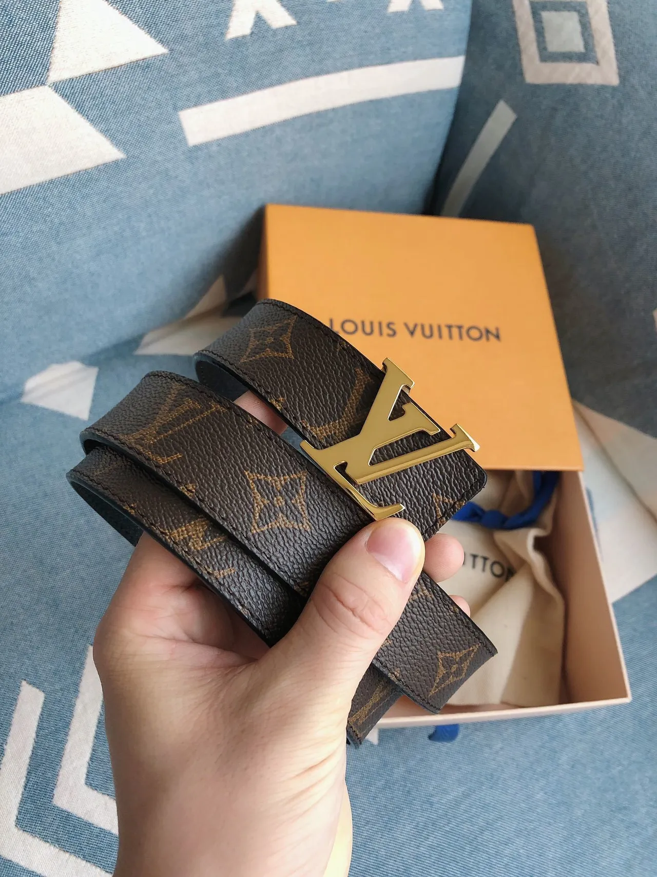 Louis Vuitton Brown Gold Monogram Canvas LV Buckle Leather Belt 9