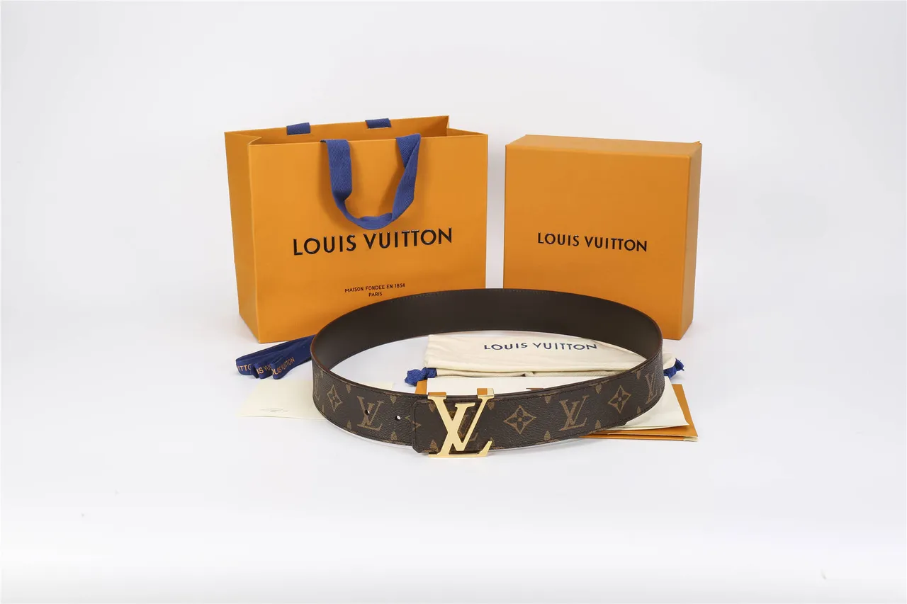 Louis Vuitton بني ذهبي مونوغرाम كانفاس LV مشبك جلد حزام 2