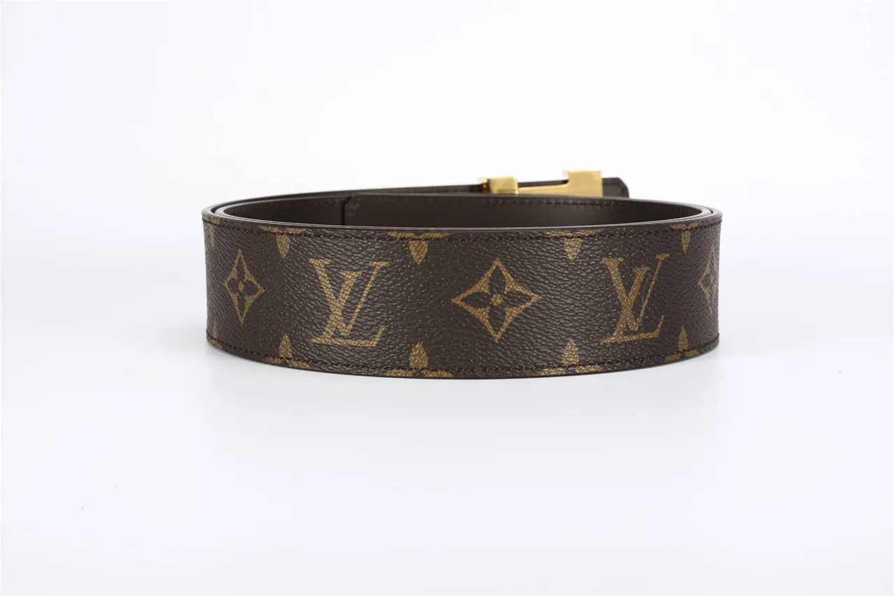 Louis Vuitton بني ذهبي مونوغرाम كانفاس LV مشبك جلد حزام 4