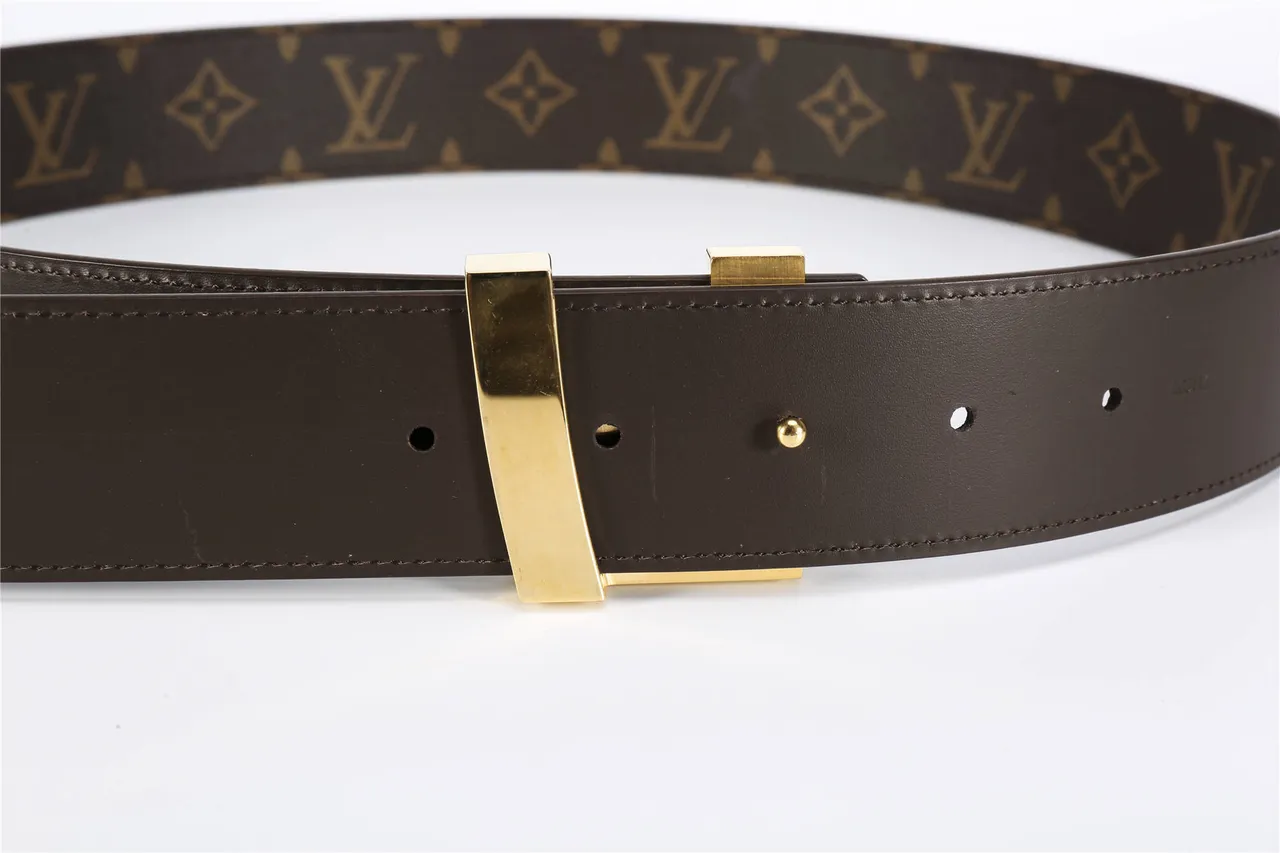 Louis Vuitton بني ذهبي مونوغرाम كانفاس LV مشبك جلد حزام 6