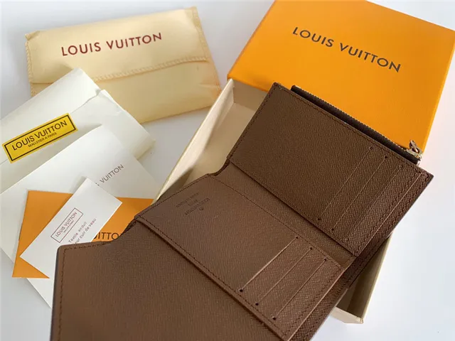 Louis Vuitton Marrom Rosa Damier Ebène Canvas Envelope Flap Short Wallet 20