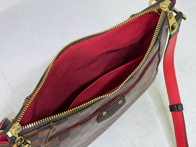 Louis Vuitton Marrom Vermelho Xadrez Lona Fechamento Duplo Zíper Superior Bolsa Hobo 4