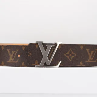 Louis Vuitton Cinto de couro marrom prateado canvas com monograma fivela LV interlock