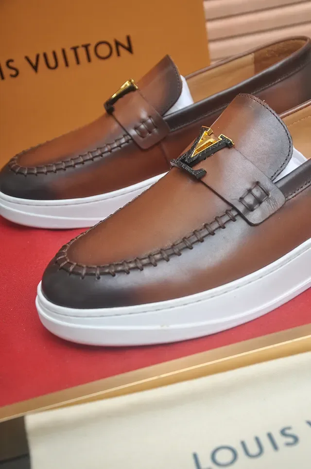 Louis Vuitton Brown White Moc-Toe Stitching Rubber Sole Loafer 2
