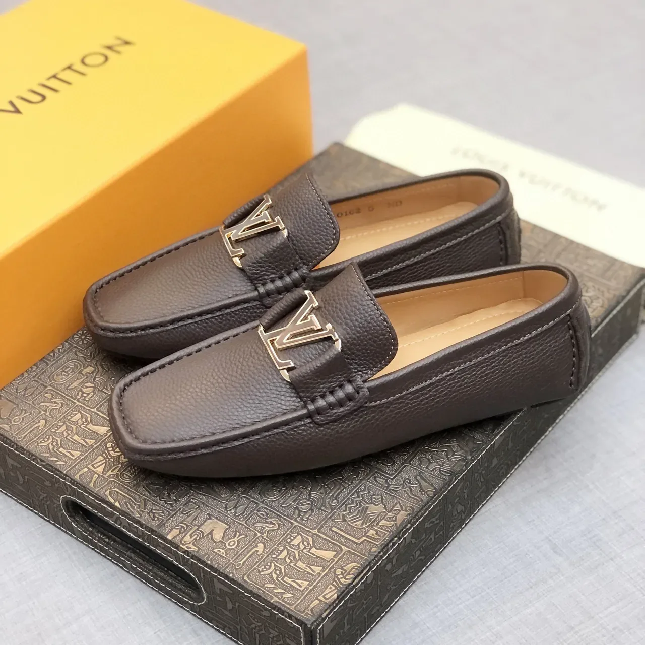 Louis Vuitton Buckle Loafer Brown Pebbled Leather Men's Loafers 2