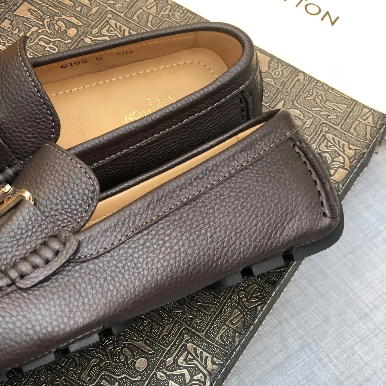 Louis Vuitton Buckle Loafer Brown Pebbled Leather Men's Loafers 3