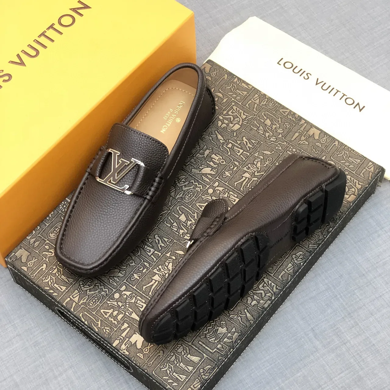 Louis Vuitton Buckle Loafer Brown Pebbled Leather Men's Loafers 4