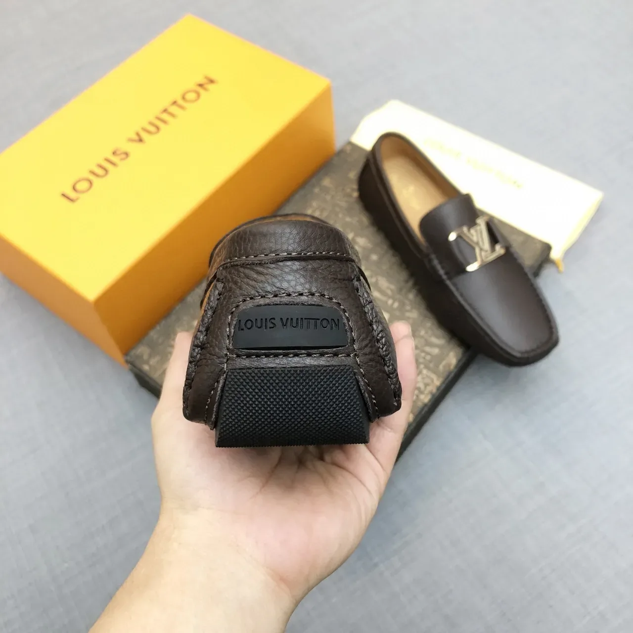Louis Vuitton Buckle Loafer Brown Pebbled Leather Men's Loafers 6