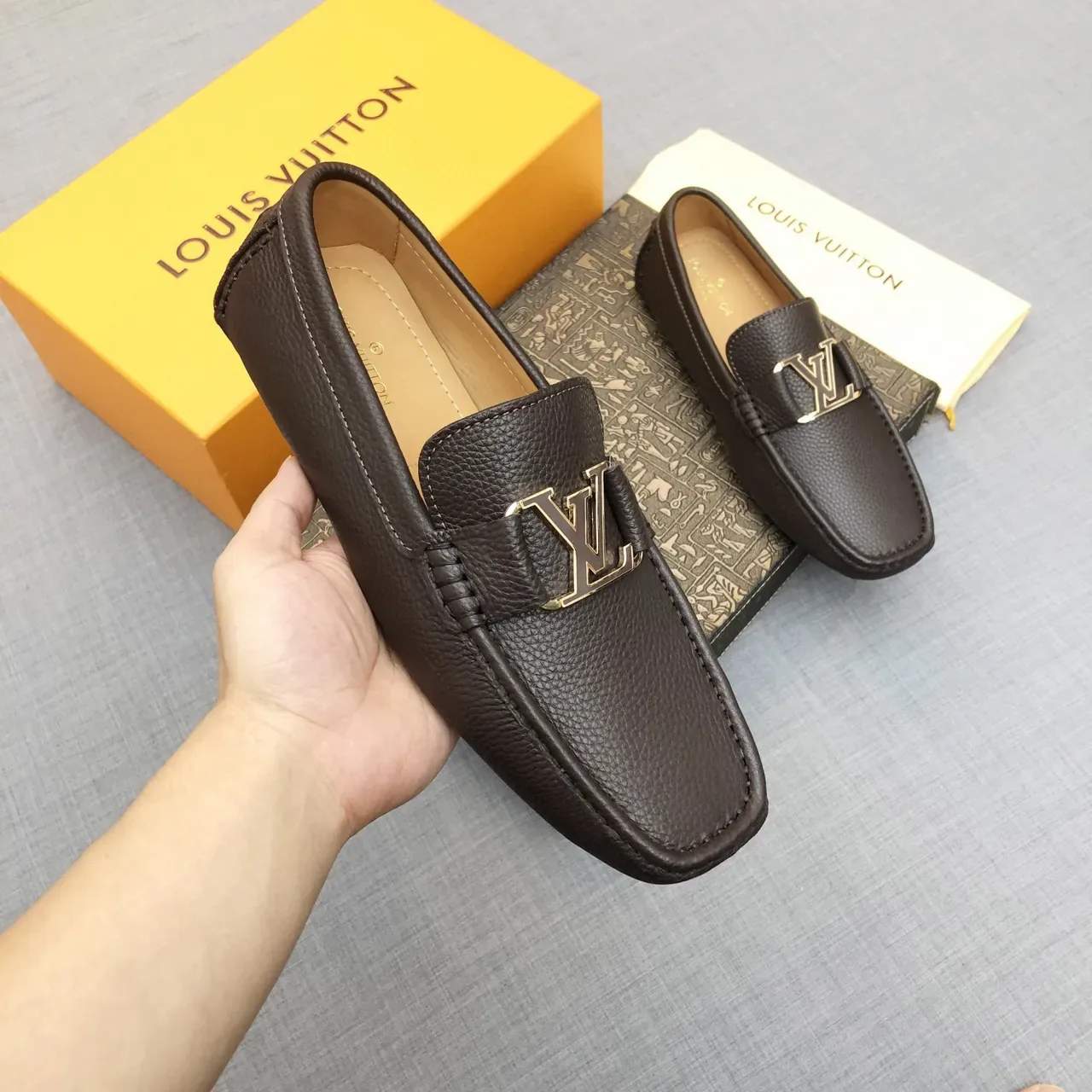 Louis Vuitton Buckle Loafer Brown Pebbled Leather Men's Loafers 8