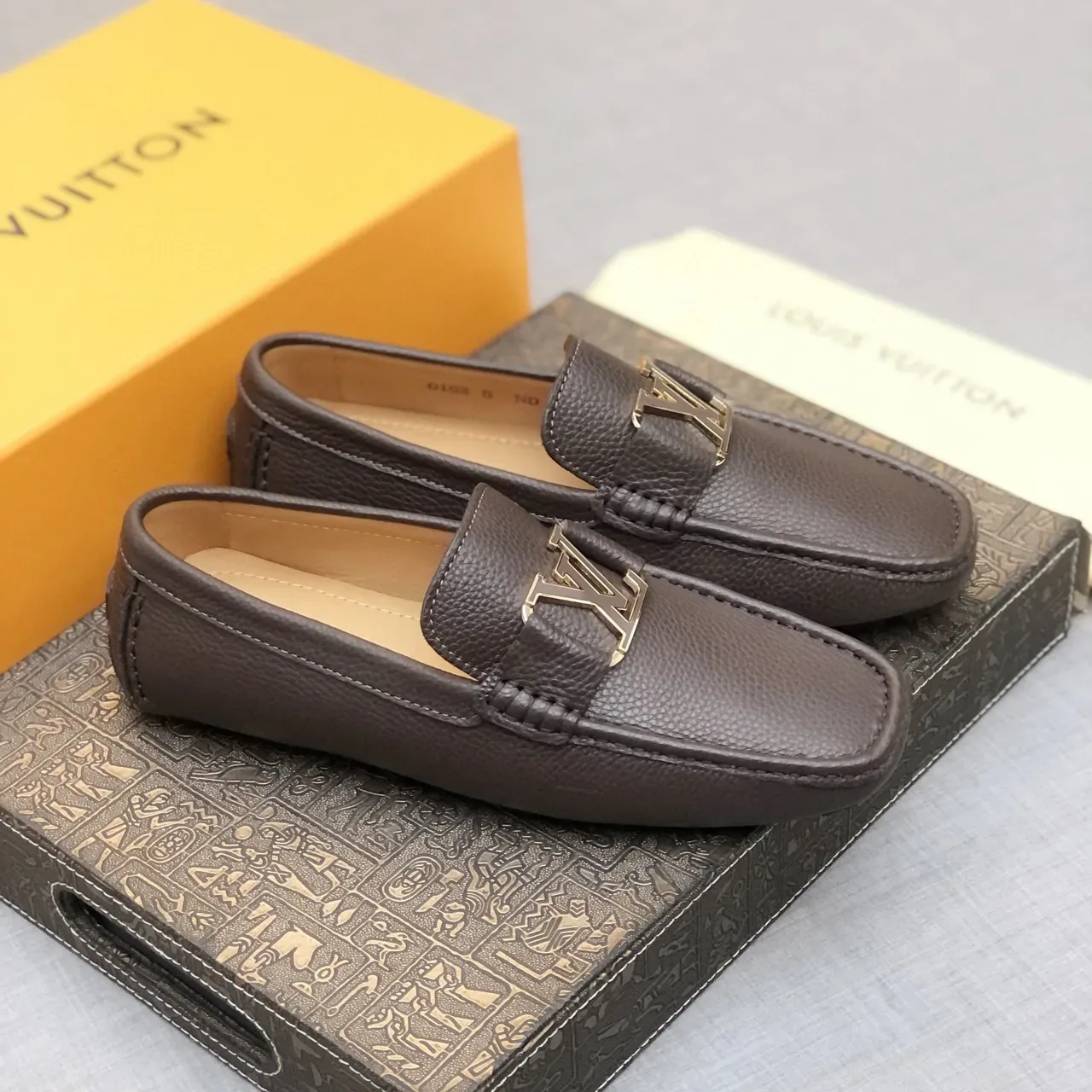 Louis Vuitton Buckle Loafer Brown Pebbled Leather Men's Loafers 9