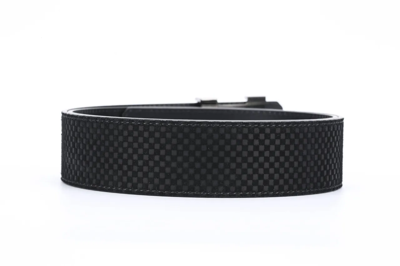 Louis Vuitton Carbon Fiber Texture LV Monogram Buckle Leather Belt 4