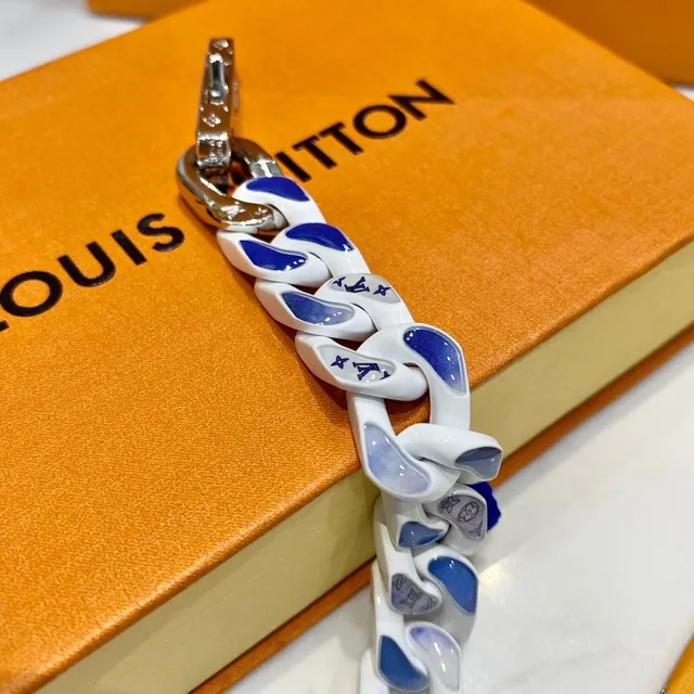 Louis Vuitton Chaîne à Maillons Emaillée Blanche et Bleue Bracelet 6