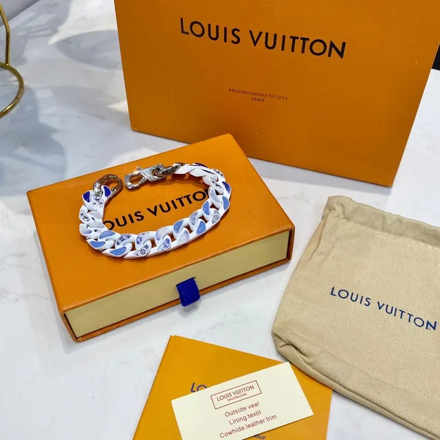 Louis Vuitton Chaîne à Maillons Emaillée Blanche et Bleue Bracelet 7