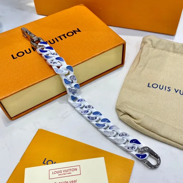 Louis Vuitton Chaîne à Maillons Emaillée Blanche et Bleue Bracelet 8