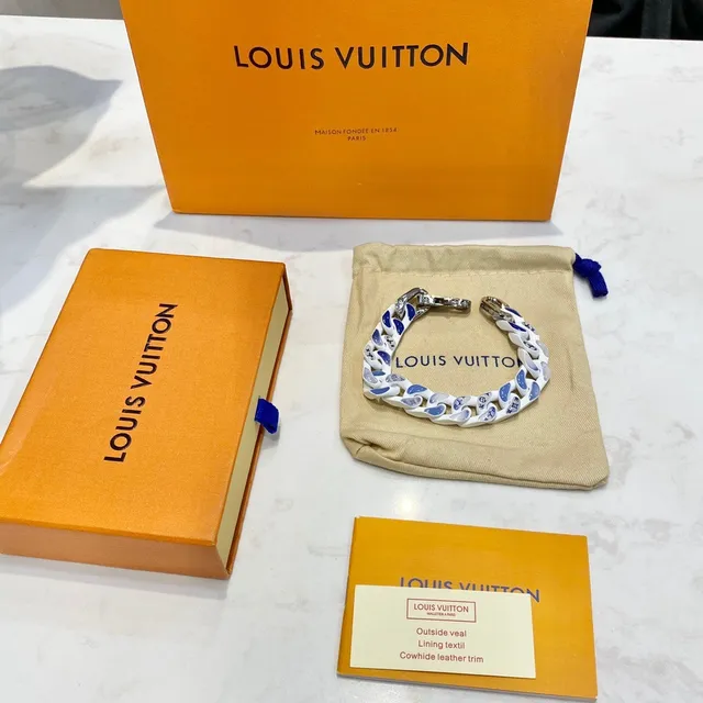 Louis Vuitton Chaîne à Maillons Emaillée Blanche et Bleue Bracelet 9